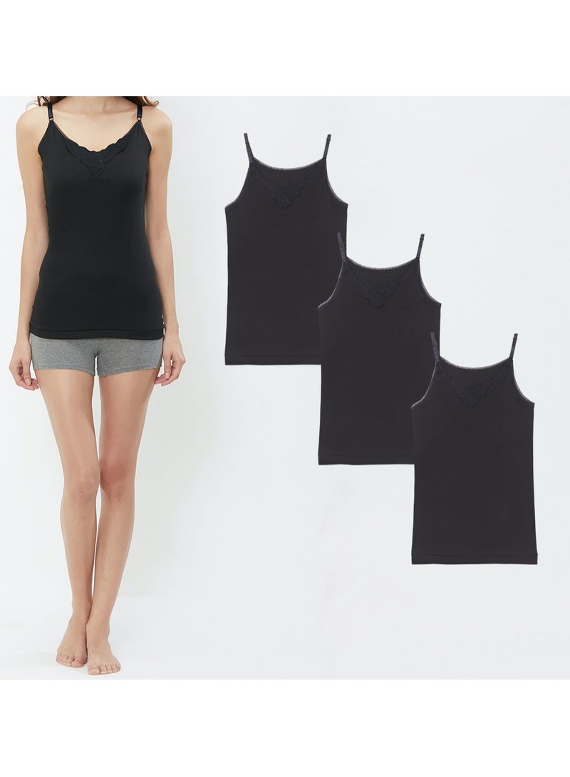 BYC GIRLS ADJUSTABLE STRAP COTTON CAMISOLE (PACK OF 3) - BLACK - Image 1