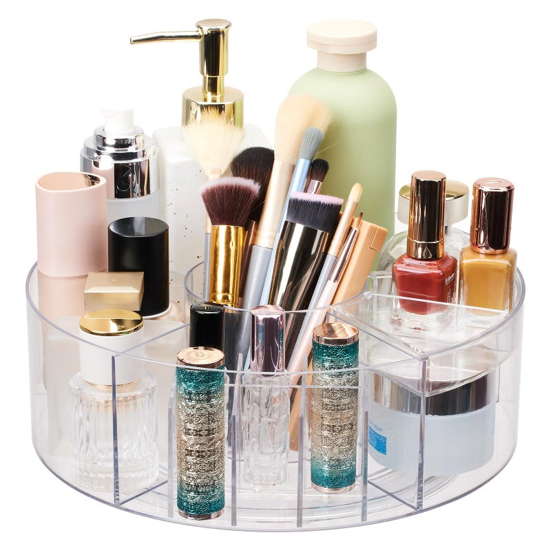 Flytreal 360 Rotating Makeup Organizer for Vanity, 10â€ Desk Acrylic Spinning Cosmetic Skincare Organizer Countertop, Large Clear Lazy Susan Round Organizer for Lotion, Lipsticks, Perfume, Brushes - Image 1