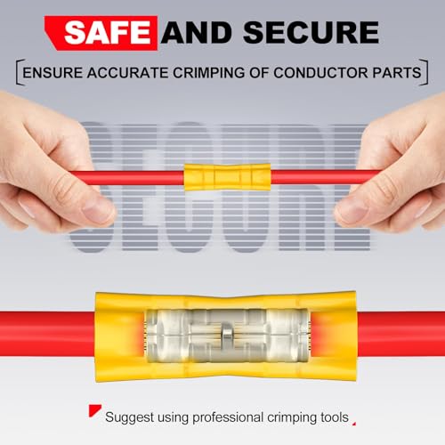 MTRoyaldia 200 Pcs Wire Butt Splice Connectors Kit, 22-10 AWG Electrical Crimp Terminal Connector Kits, Fully Insulated Wiring Straight Crimps Terminals for 22,20,18,16,14,12,10 Gauge Wires - Image 5