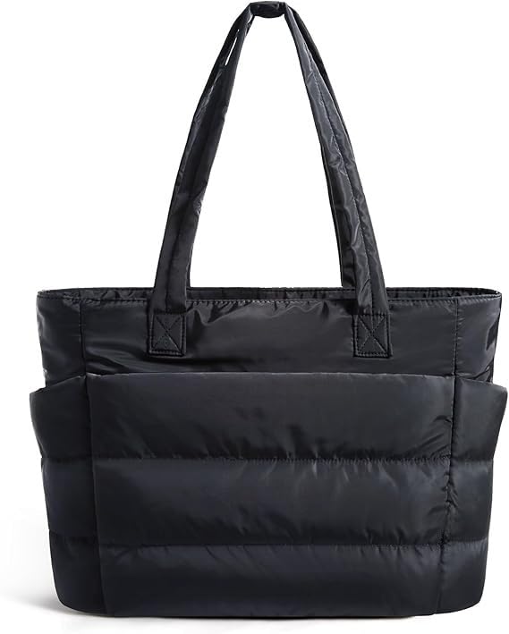 Prplet Tote Bag for Woman | Lightweight Puffy Shoulder Handbag with Multi Compartment | Travel, Office, Gym & Daily Use | Durable Taslan Fabric (Black) - Image 1
