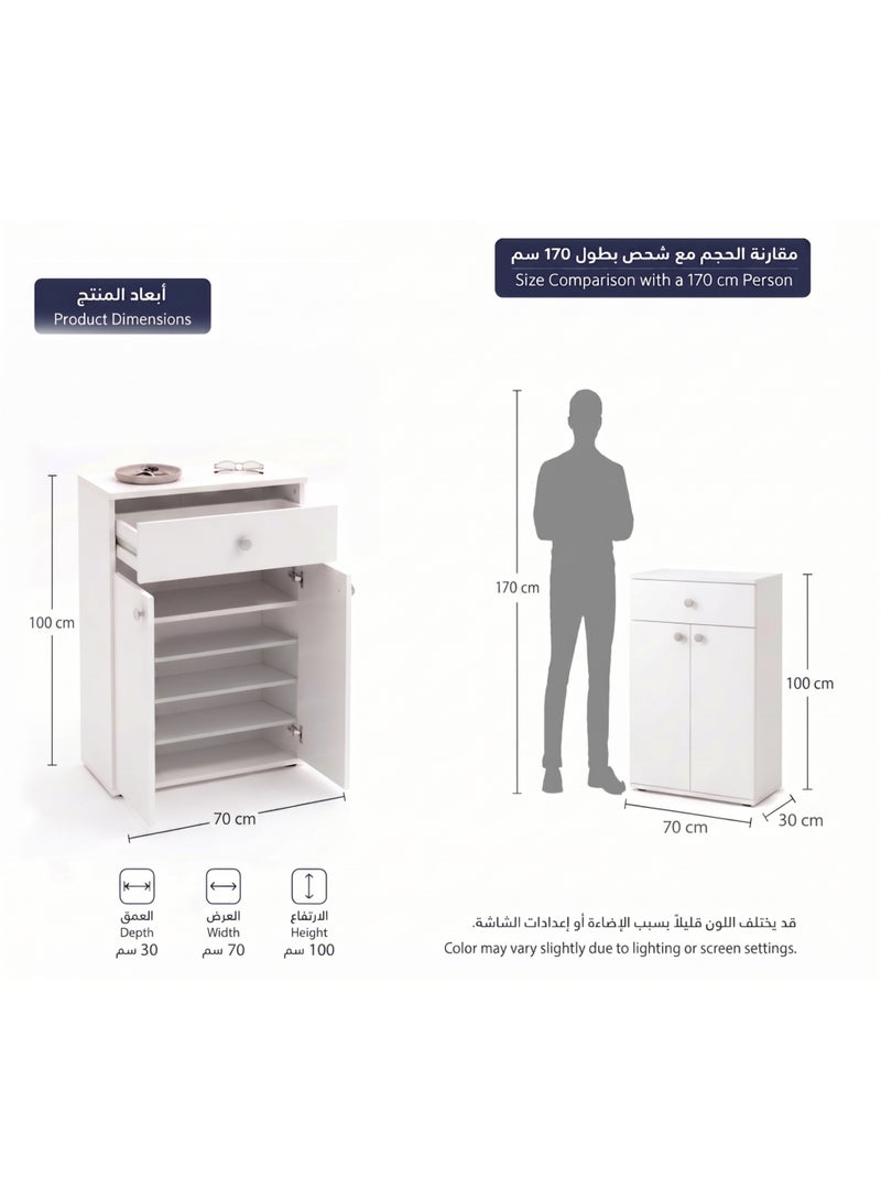 Furniture Store Modern shoe rack/shoe cabinet with a wide drawer and 5 shelves, MDF, in white, high-quality finish, from Furniture Store. - Image 5