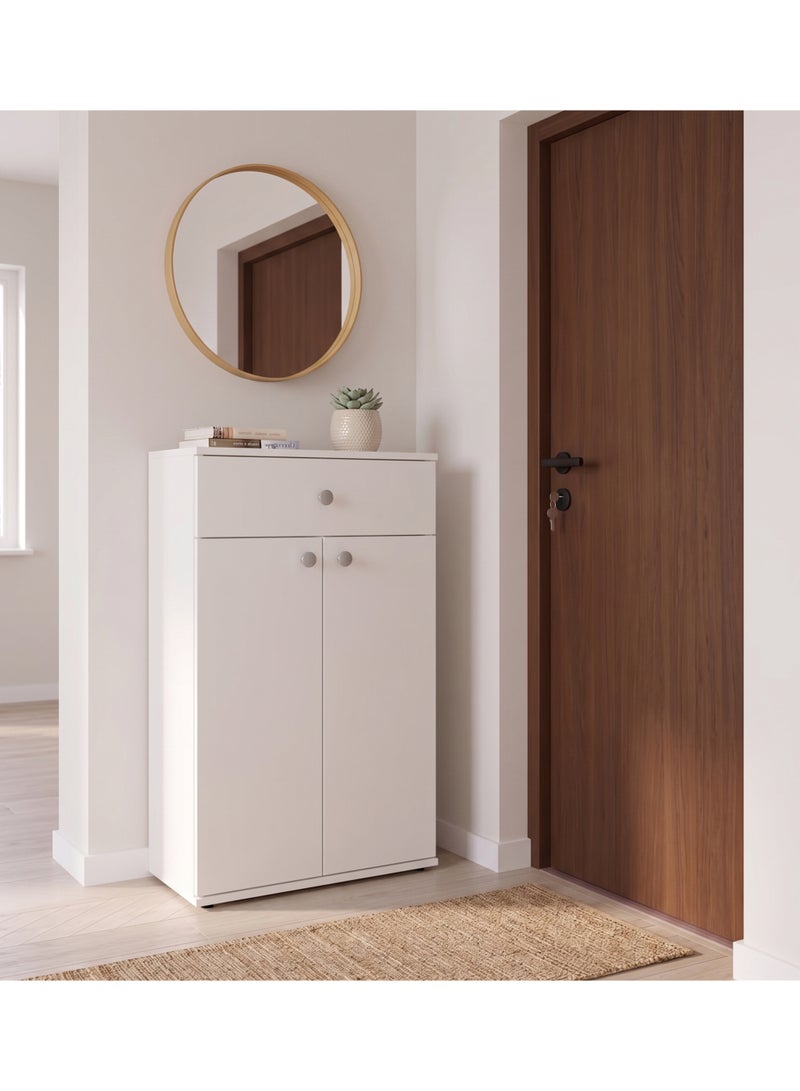 Furniture Store Modern shoe rack/shoe cabinet with a wide drawer and 5 shelves, MDF, in white, high-quality finish, from Furniture Store. - Image 1