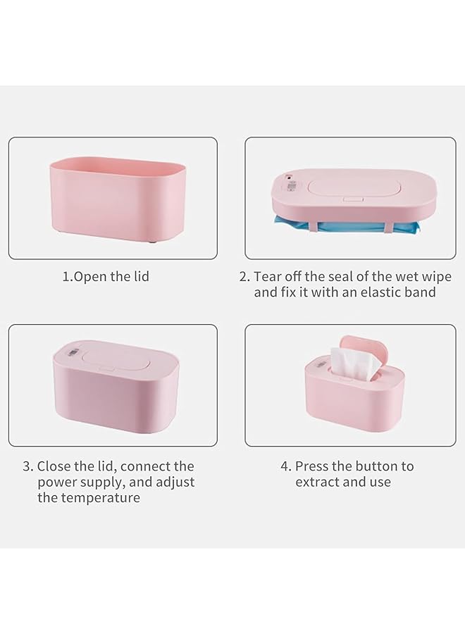 X spring Baby Wipe Warmer Baby Wet Wipes Dispenser With 3 Temperature Modes 10W Constant Large Capacity Portable Wipe Warmer Newborn Baby Usb Charging Wet Wipe Warmer For Home Car Travel (Pink） - Image 4