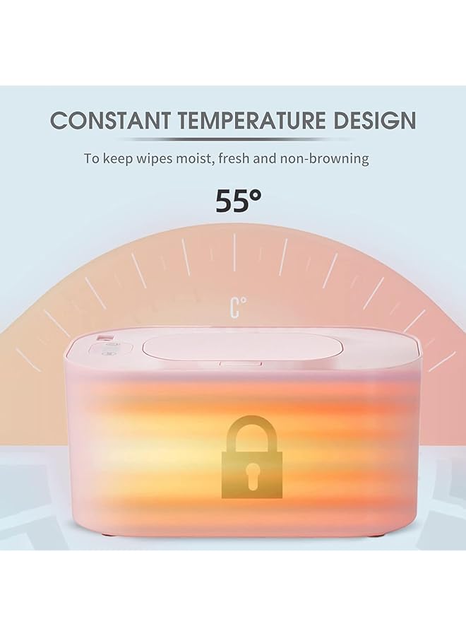 X spring Baby Wipe Warmer Baby Wet Wipes Dispenser With 3 Temperature Modes 10W Constant Large Capacity Portable Wipe Warmer Newborn Baby Usb Charging Wet Wipe Warmer For Home Car Travel (Pink） - Image 3
