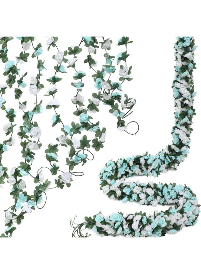 يُسلِّم 5 قطع من إكليل الورد الصناعي، نبات زهور، زهور صناعية، ورد معلق، لبلاب، زينة قوس حائط لحفلات أعياد الميلاد، عيد الحب، وحفلات الزفاف (أخضر) - Image 1