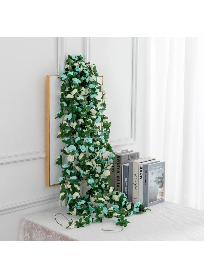 يُسلِّم 5 قطع من إكليل الورد الصناعي، نبات زهور، زهور صناعية، ورد معلق، لبلاب، زينة قوس حائط لحفلات أعياد الميلاد، عيد الحب، وحفلات الزفاف (أخضر) - Image 3