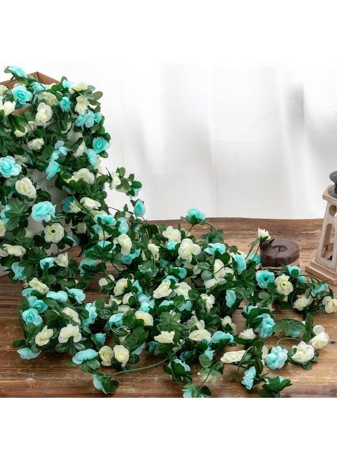 يُسلِّم 5 قطع من إكليل الورد الصناعي، نبات زهور، زهور صناعية، ورد معلق، لبلاب، زينة قوس حائط لحفلات أعياد الميلاد، عيد الحب، وحفلات الزفاف (أخضر) - Image 4
