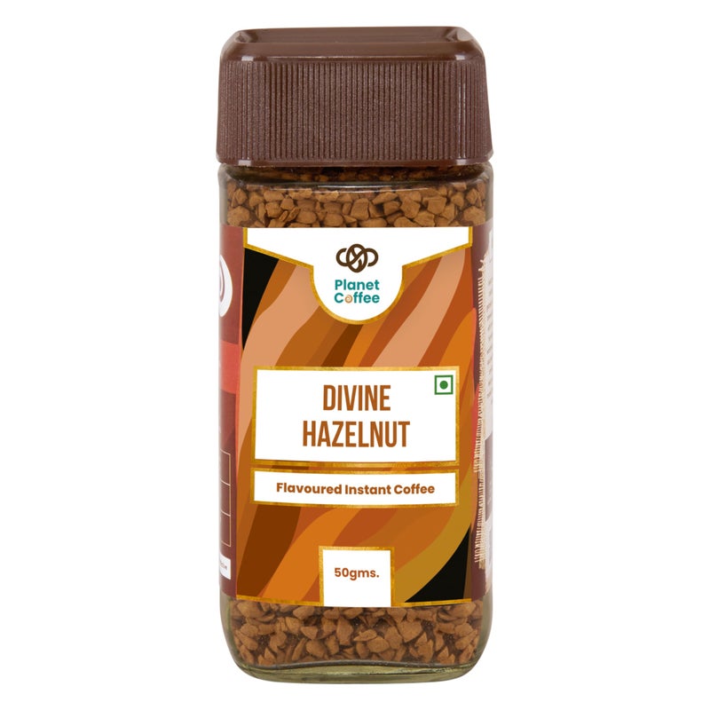 Planet Coffee قهوة كوكب ديفين بنكهة البندق الفورية | 100% أرابيكا نقية | 50 جرام في جرة زجاجية | مجففة بالتجميد | بدون سكر مضاف | تحميص متوسط | تصنع 25 كوب - Image 1