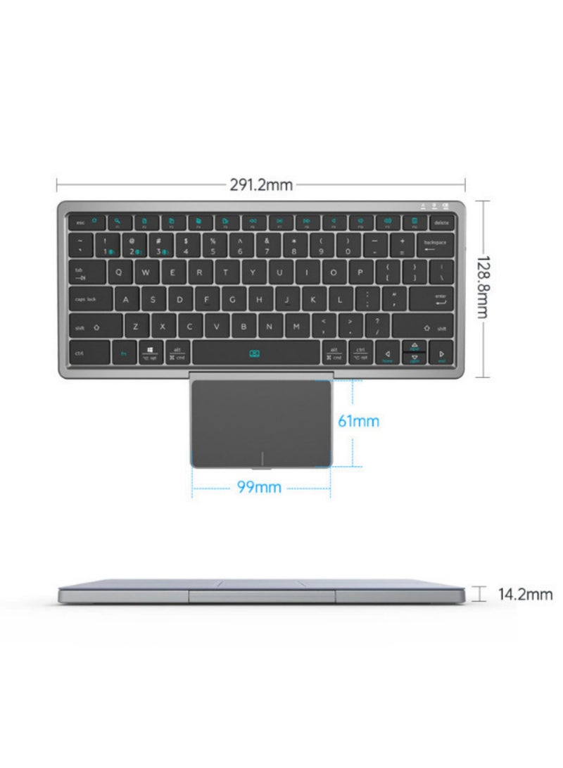 Bluetooth Keyboard Portable Full Size Keyboard with Large Touchpad PU Leather Magnetic Detachable Stand Wireless Travel Keyboard for Windows iOS Android Mac
