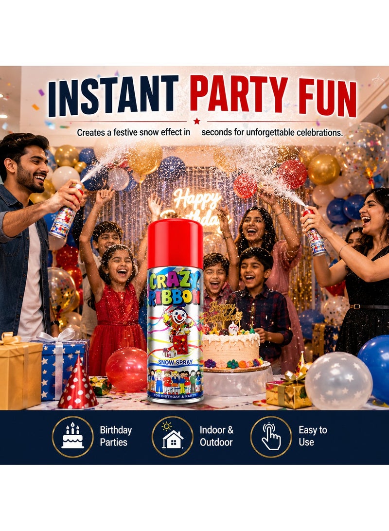 CRAZY RIBBON Snow Spray - Party Snow Foam Spray Can | Birthday Celebration Spray | Wedding, New Year, Graduation & Event Decoration | Instant Party Fun Spray | Assorted Color - Image 2