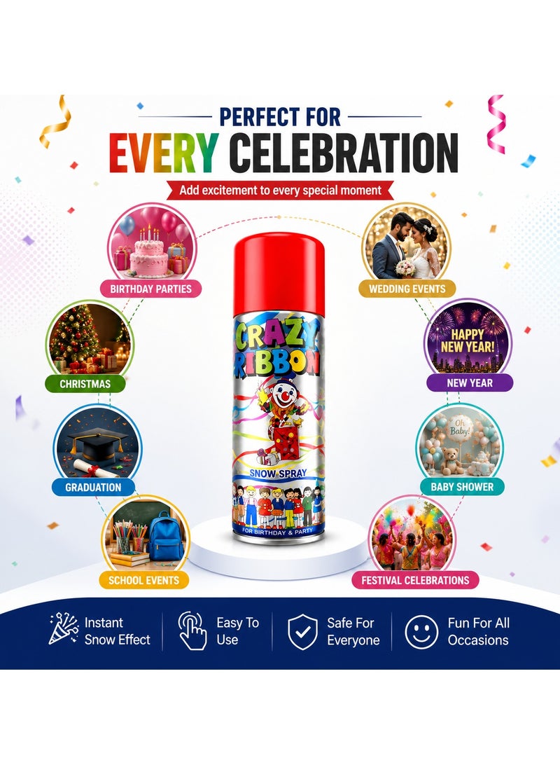 CRAZY RIBBON Snow Spray - Party Snow Foam Spray Can | Birthday Celebration Spray | Wedding, New Year, Graduation & Event Decoration | Instant Party Fun Spray | Assorted Color - Image 3