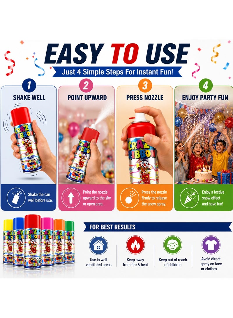 CRAZY RIBBON Snow Spray - Party Snow Foam Spray Can | Birthday Celebration Spray | Wedding, New Year, Graduation & Event Decoration | Instant Party Fun Spray | Assorted Color - Image 5