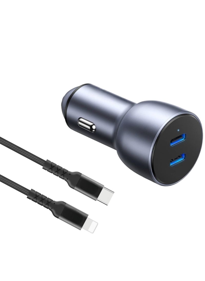 Generic 40W Fast Charging Power Delivery Lightning Car Charger and Power Adapter with Dual USB Type C Ports for iPad, iPhone 15/14Pro Max/13/12, Galaxy/S23/S21/S20, OnePlus, Xiaomi and so on  - Image 1