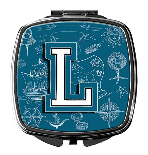 Caroline's Treasures CJ2014-LSCM Letter L Sea Doodles Initial Alphabet Compact Mirror Decorative Travel Makeup Mirror for Women Girls Gifts Pocket Makeup Mirror Folding Handheld - Image 5