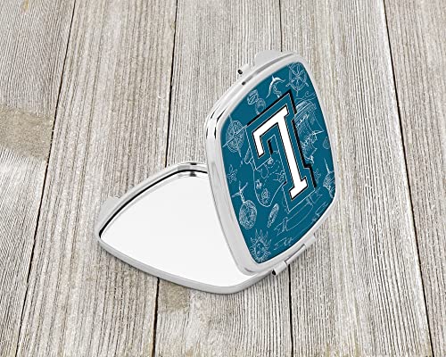 Caroline's Treasures CJ2014-LSCM Letter L Sea Doodles Initial Alphabet Compact Mirror Decorative Travel Makeup Mirror for Women Girls Gifts Pocket Makeup Mirror Folding Handheld - Image 2