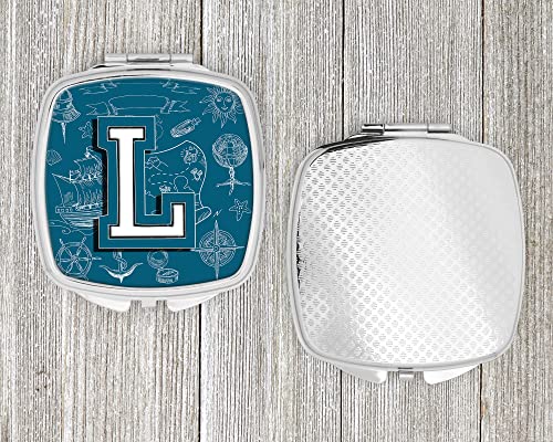 Caroline's Treasures CJ2014-LSCM Letter L Sea Doodles Initial Alphabet Compact Mirror Decorative Travel Makeup Mirror for Women Girls Gifts Pocket Makeup Mirror Folding Handheld - Image 4