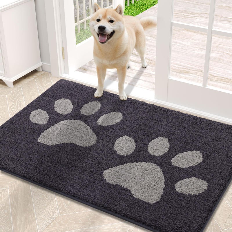 Buganda Dog Door Mat for Muddy Paws Absorbent Dirt Trapper Washable Indoor Doormats Non Slip LowProfile Mud Mat for Dogs Front Entrance Doormat for Inside Floor 30x20 Inches Dark Grey