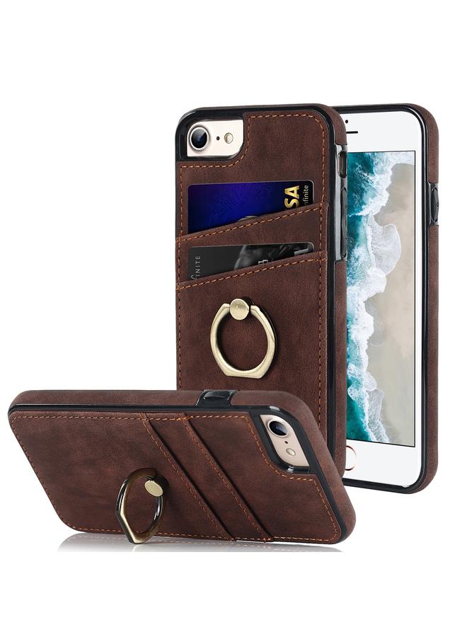 The Bros Vintage Patch Leather Phone Case with Ring Holder For iPhone SE 2022 / SE 2020 / 8 / 7