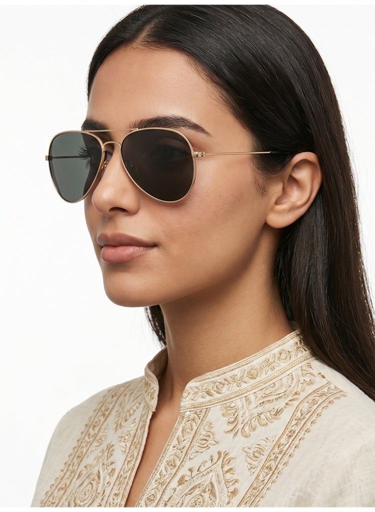 Pack of 2 Polarized Oversized Pilot Sunglasses Unisex, Classic Metal Frame, UV400, G15 Green & Black Grey - Image 4