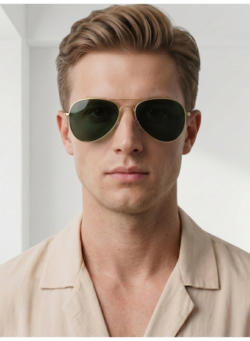 Pack of 2 Polarized Oversized Pilot Sunglasses Unisex, Classic Metal Frame, UV400, G15 Green & Black Grey - Image 3