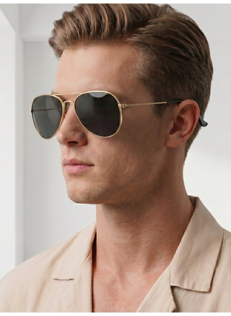 Pack of 2 Polarized Oversized Pilot Sunglasses Unisex, Classic Metal Frame, UV400, G15 Green & Black Grey - Image 2