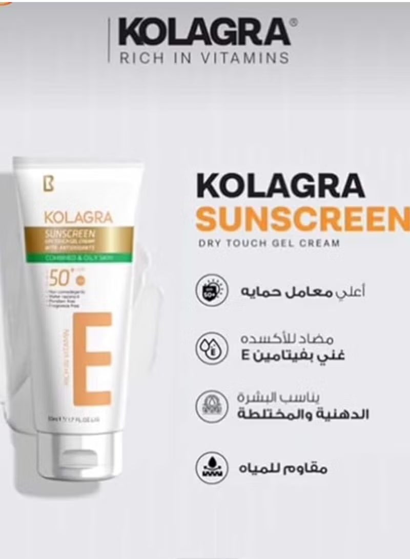 Kolagra Sunscreen +SPF50 Dry Touch Gel Cream With Antioxidant 50ml - Image 4