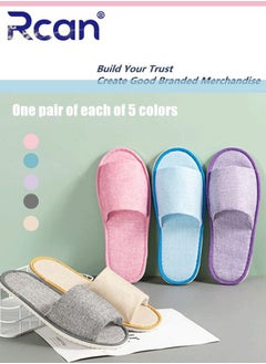 Rcan 5 Pairs Disposable Adult Guest Slippers, Open Toe Bulk Slippers, Multicolor Breathable Linen Slipper for Home, Hotel, Travel, SPA, Party  - Image 1