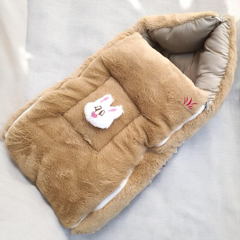 FinchGold Baby Sleeping Bag, 0-9 Months, Pure Cotton, Soft Fur, Brown Camel Color - Image 1
