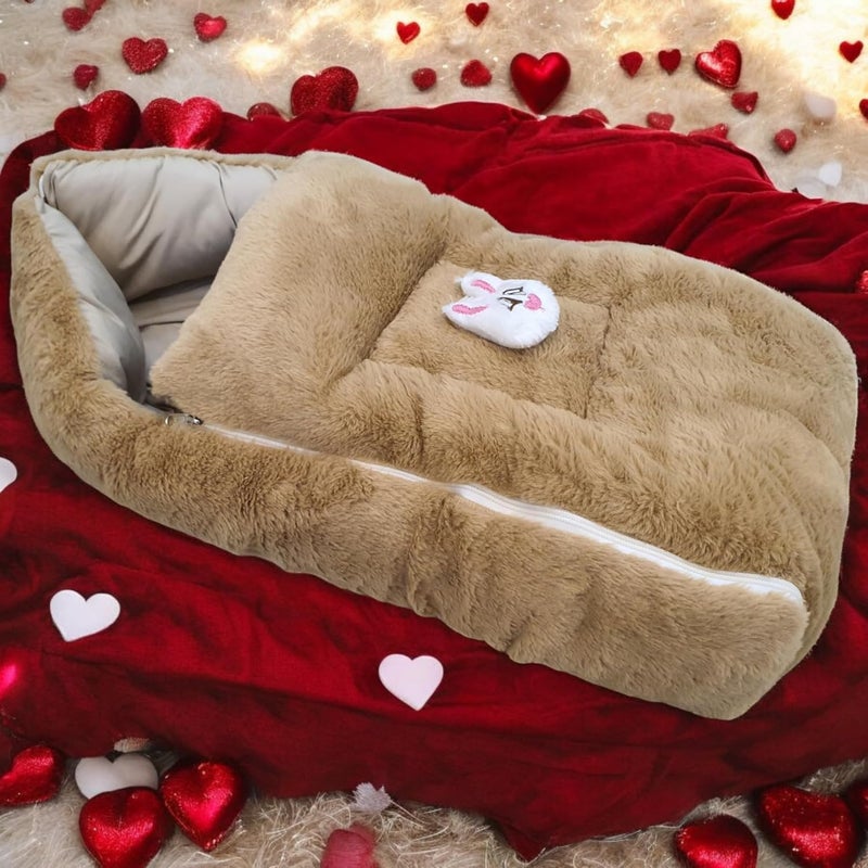 FinchGold Baby Sleeping Bag, 0-9 Months, Pure Cotton, Soft Fur, Brown Camel Color - Image 4