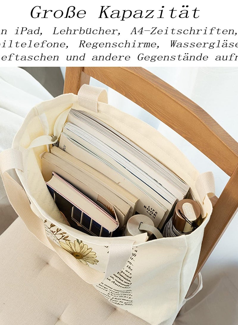 Zikra Canvas Tote Bag Strap Reusable Grocery Shopping Cloth Bag Zip Tote Bag Women Eco-Friendly Tote Bag with Handle Washable Fashion Beach Tote Shoulder Bag Women Shopping, School - Image 2