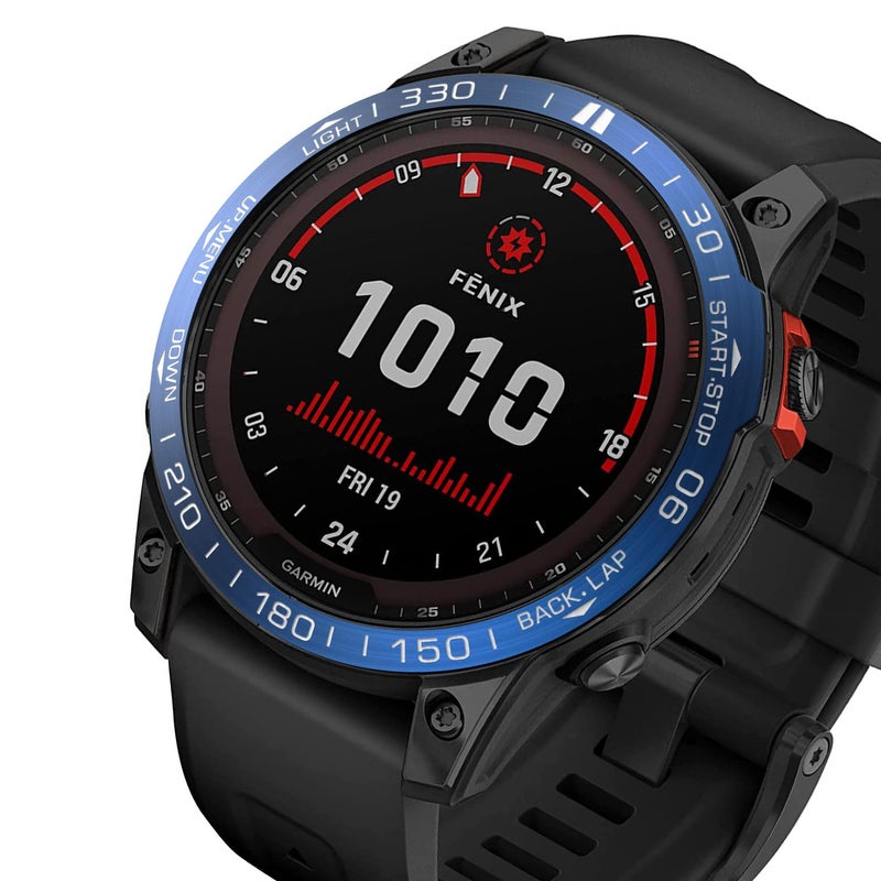 Methray حلقة حواف متوافقة مع ساعة Garmin Fenix 7X مقاس 51 مم، غطاء لاصق من الفولاذ المقاوم للصدأ مصقول، غطاء واقي مضاد للخدوش لساعة Garmin Fenix 7X Sapphire Solar (أزرق) - Image 3