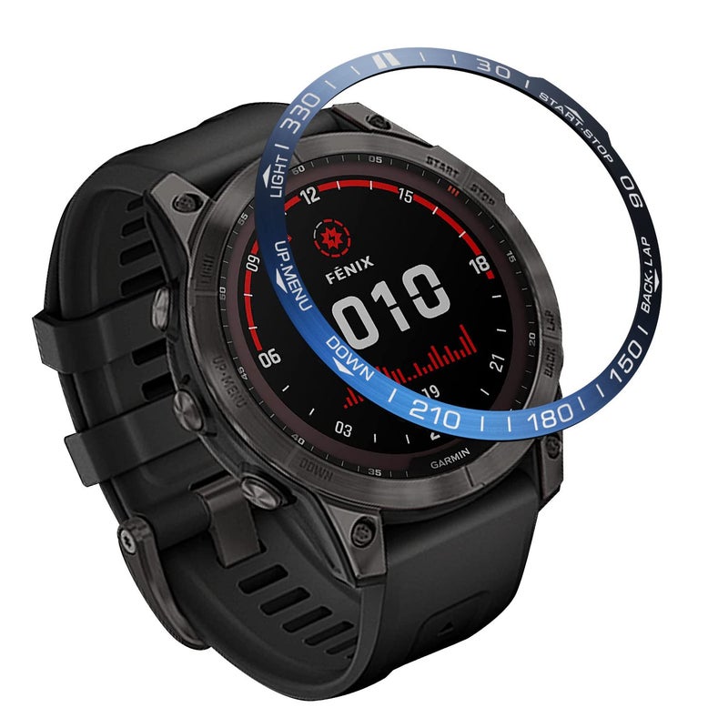 Methray حلقة حواف متوافقة مع ساعة Garmin Fenix 7X مقاس 51 مم، غطاء لاصق من الفولاذ المقاوم للصدأ مصقول، غطاء واقي مضاد للخدوش لساعة Garmin Fenix 7X Sapphire Solar (أزرق) - Image 1