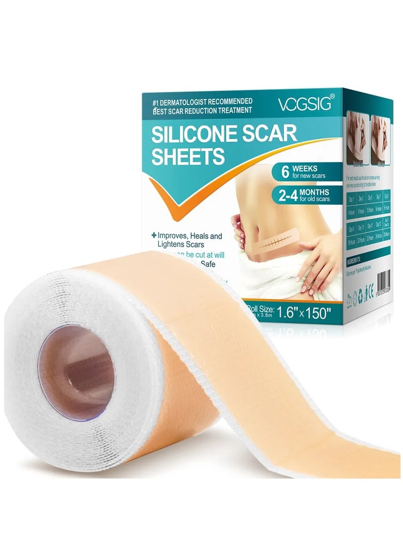 VOGSIG Medical Grade Silicone Scar Sheets Roll 3.8m Tape Keloid C-Section Surgical Scars Removal Treatment Silicon Gel Cream Patch Bandage Removes Abs Tuck Surgery Scars (4cm x 3.8m) - Image 1