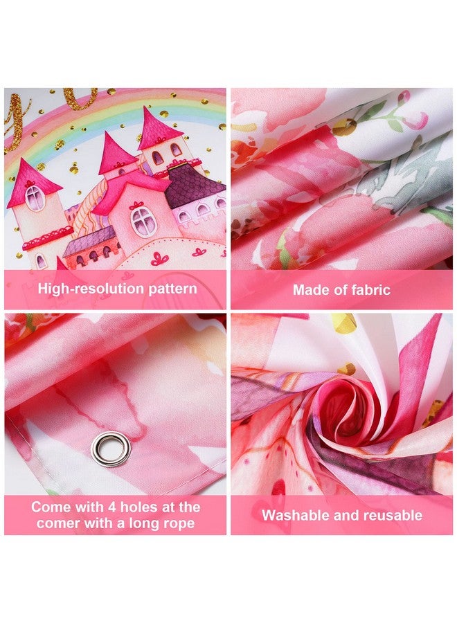 Tegeme Princess Birthday Party Backdrop Pink Royal Castle Birthday Photography Background Rainbow And Flower Happy Birthday Party Background Banner For Girl Baby Birthday Party Decoration 6 X 3.6 Ft - Image 4