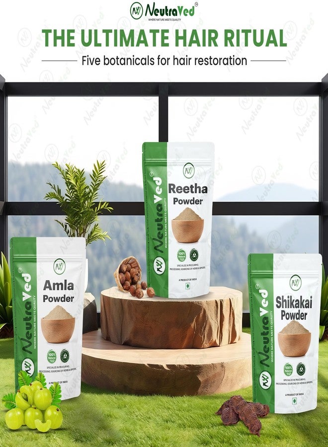 NeutraVed Amla Shikakai Reetha Powder For Hair – 100% Natural & Organic Sikakai, Reetha, Amla raw powder , Chemical-Free, Hair Cleanser & Mask – 100g Each (Total 300g) - Image 2