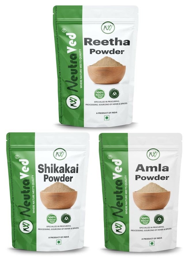 NeutraVed Amla Shikakai Reetha Powder For Hair – 100% Natural & Organic Sikakai, Reetha, Amla raw powder , Chemical-Free, Hair Cleanser & Mask – 100g Each (Total 300g) - Image 1