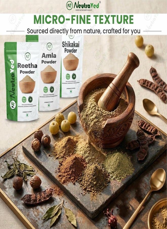 NeutraVed Amla Shikakai Reetha Powder For Hair – 100% Natural & Organic Sikakai, Reetha, Amla raw powder , Chemical-Free, Hair Cleanser & Mask – 100g Each (Total 300g) - Image 5