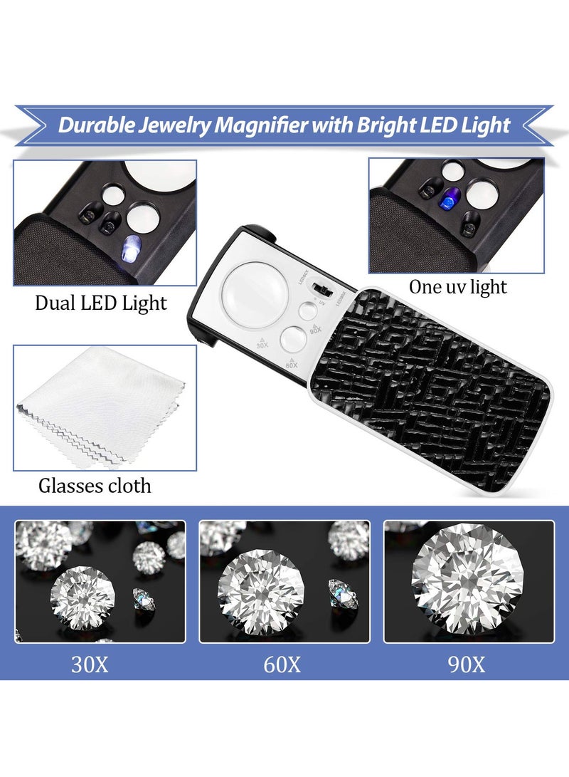 سانموجيد عدسة مكبرة للمجوهرات LED، عدسة مكبرة للجيب 30X 60X 90X 90X مع إضاءة للأعمال الحرفية والخياطة والقراءة، 2 عبوة - Image 5