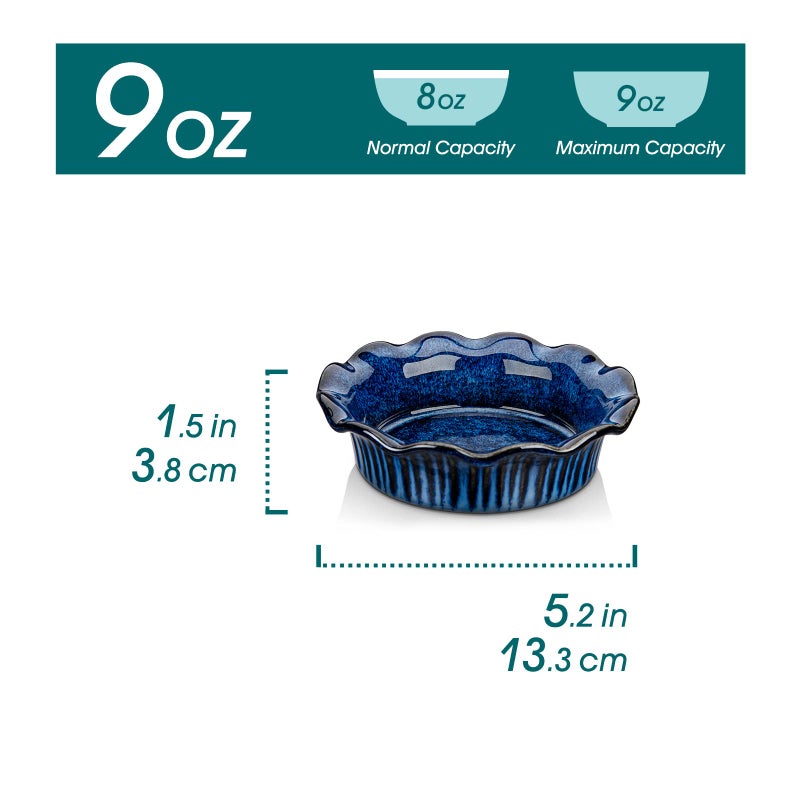 vancasso Mini Pie Pans Set of 6, 5.2 Inch Ceramic Deep Dish Pie Plates with Ruffled Edge for Baking, Microwave & Oven Safe, Blue - Image 2