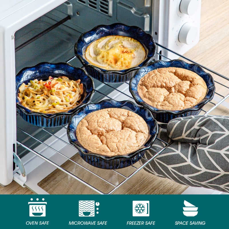 vancasso Mini Pie Pans Set of 6, 5.2 Inch Ceramic Deep Dish Pie Plates with Ruffled Edge for Baking, Microwave & Oven Safe, Blue - Image 4