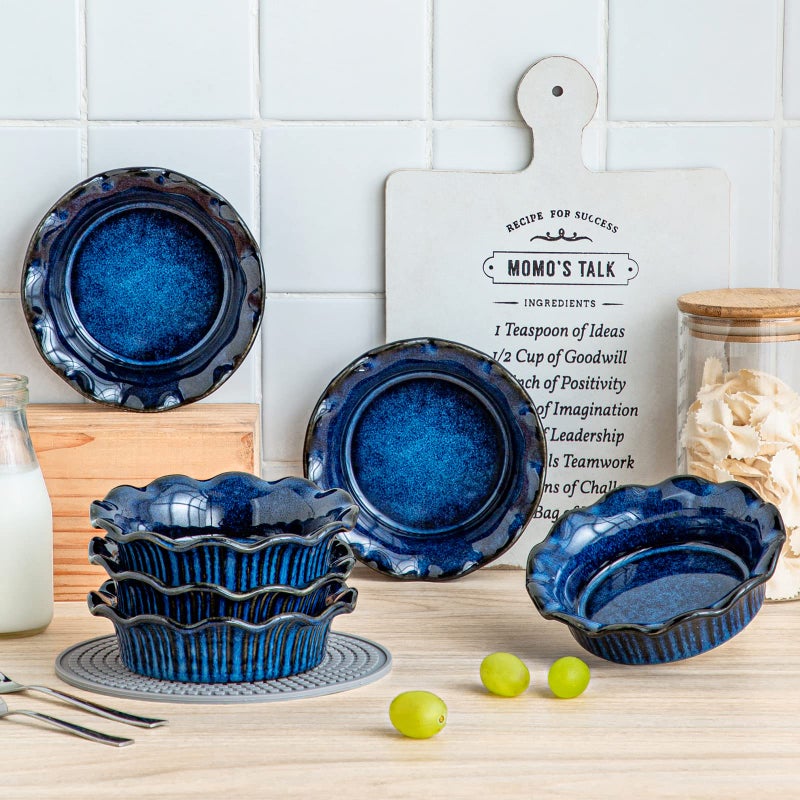 vancasso Mini Pie Pans Set of 6, 5.2 Inch Ceramic Deep Dish Pie Plates with Ruffled Edge for Baking, Microwave & Oven Safe, Blue - Image 5