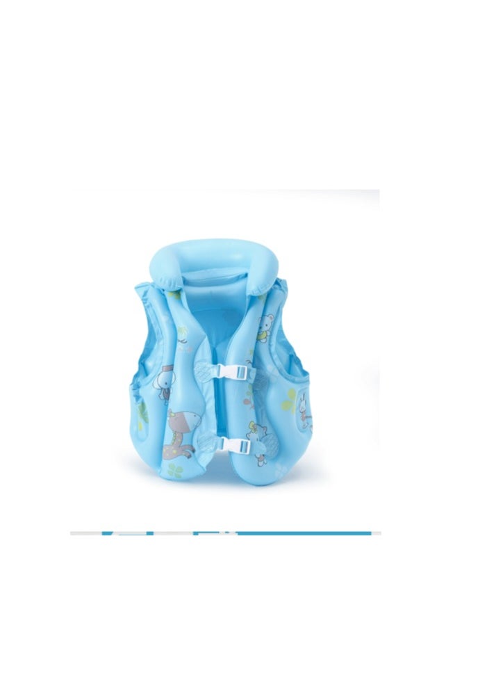 She&Little Kids Inflatable Swim Vest，Cartoon Safety Float Jacket with Neck Support and Adjustable Buckles for Toddlers 5-7 Years（Blue） 