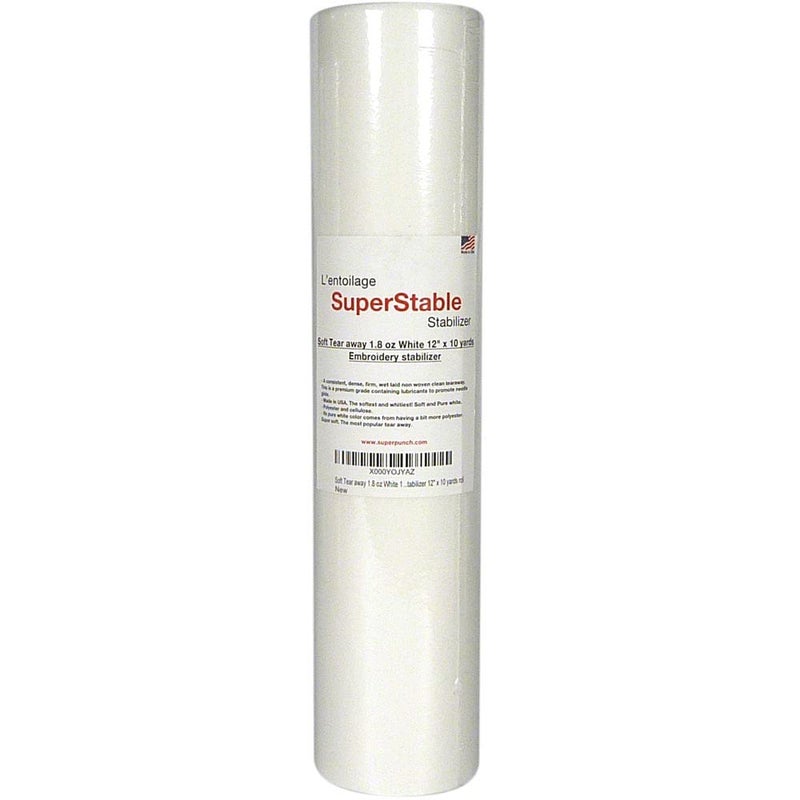 Superpunch Soft Tear Away 18 oz Stabilizer Medium Weight Tearaway Stabilizer for Embroidery  12 inch x 10 Yard Roll Superstable Machine Stabilizers Backing for Hand Sewing Made in USA White