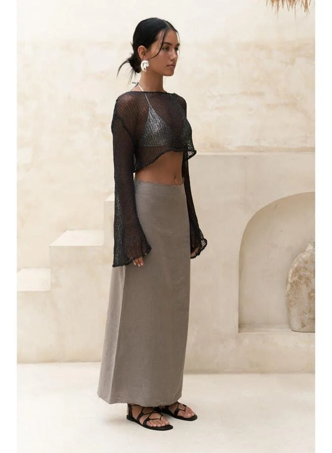 Bohemai  Samir Dirty-Detail Smoked Linen Skirt. for Women | Best Price UAE