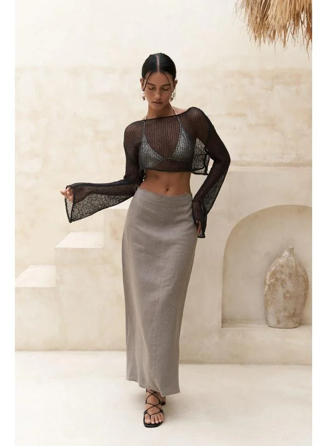 Samir Dirty-Detail Smoked Linen Skirt.