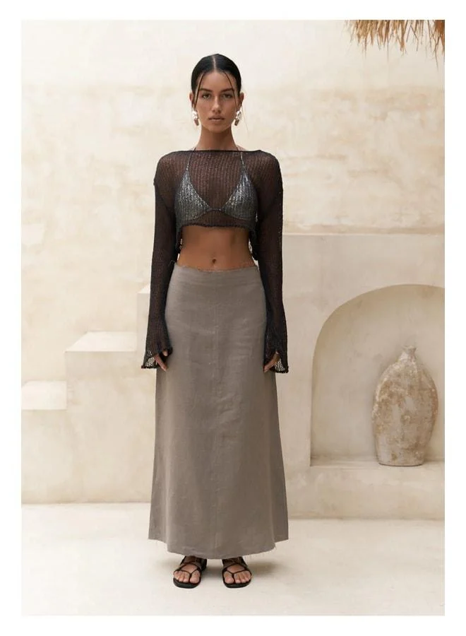 Bohemai  Samir Dirty-Detail Smoked Linen Skirt. for Women | Best Price UAE