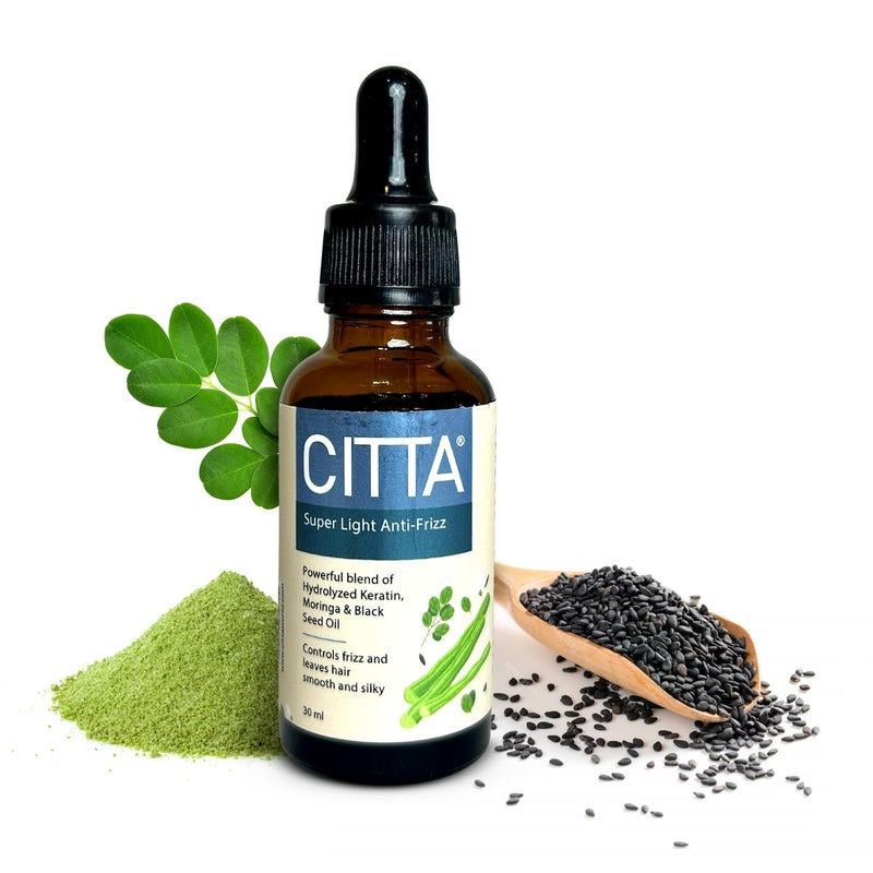 CITTA سيروم الشعر الخفيف للغاية ضد التجاعيد من CITTA لجميع أنواع الشعر وفروة الرأس - سيروم مضاد لتساقط الشعر للرجال والنساء - سيروم للتحكم في التجاعيد مع زيت المورينغا وزيت الحبة السوداء - علاج خفيف بعد الشامبو - يروض الشعر الجامح - 30 مل - Image 1