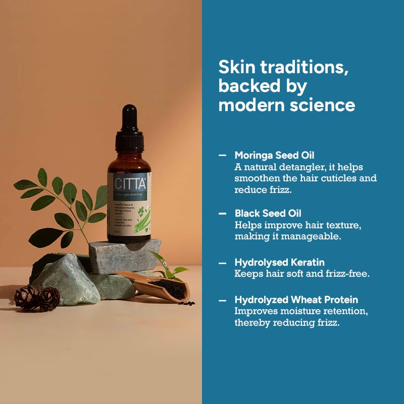 CITTA سيروم الشعر الخفيف للغاية ضد التجاعيد من CITTA لجميع أنواع الشعر وفروة الرأس - سيروم مضاد لتساقط الشعر للرجال والنساء - سيروم للتحكم في التجاعيد مع زيت المورينغا وزيت الحبة السوداء - علاج خفيف بعد الشامبو - يروض الشعر الجامح - 30 مل - Image 3
