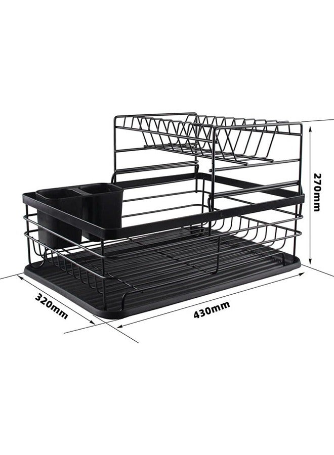 Dish Drainer Rack - Plate, Silverware, Pots and Pans Drying Rack for Kitchen with Beechwood Handles - Modern Retro Design Drip Tray - Black - Image 5