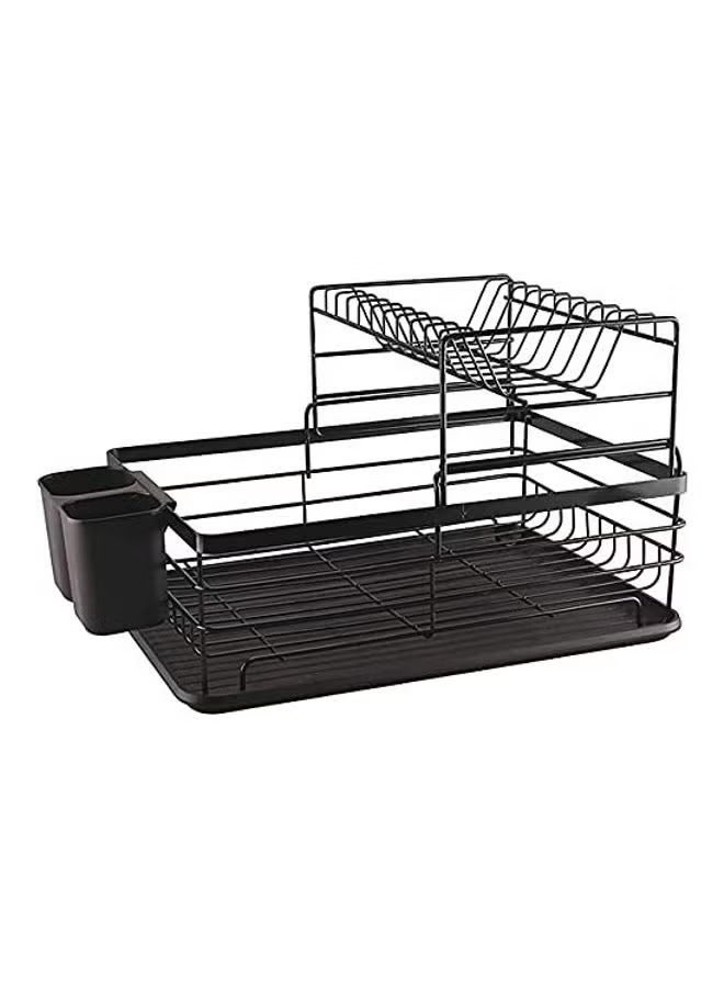 Dish Drainer Rack - Plate, Silverware, Pots and Pans Drying Rack for Kitchen with Beechwood Handles - Modern Retro Design Drip Tray - Black - Image 2